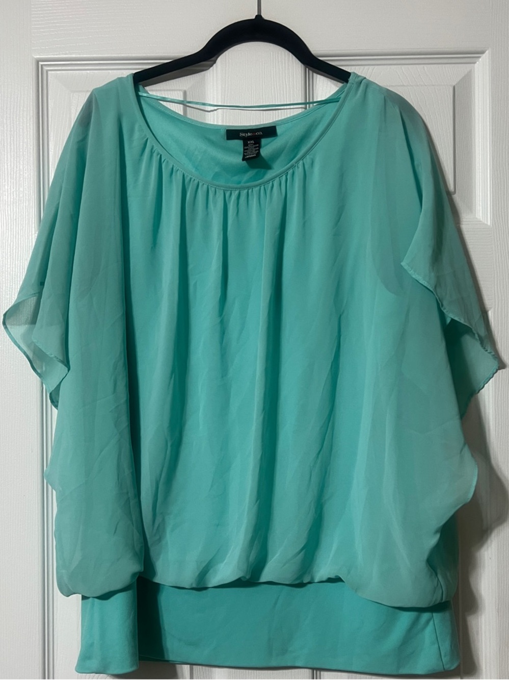 Style & Co. Aqua Sheer Blouson Top